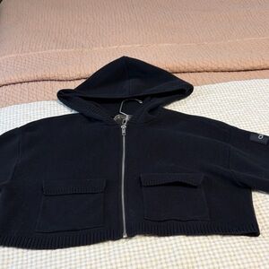 Alo black hooded zipper sweater